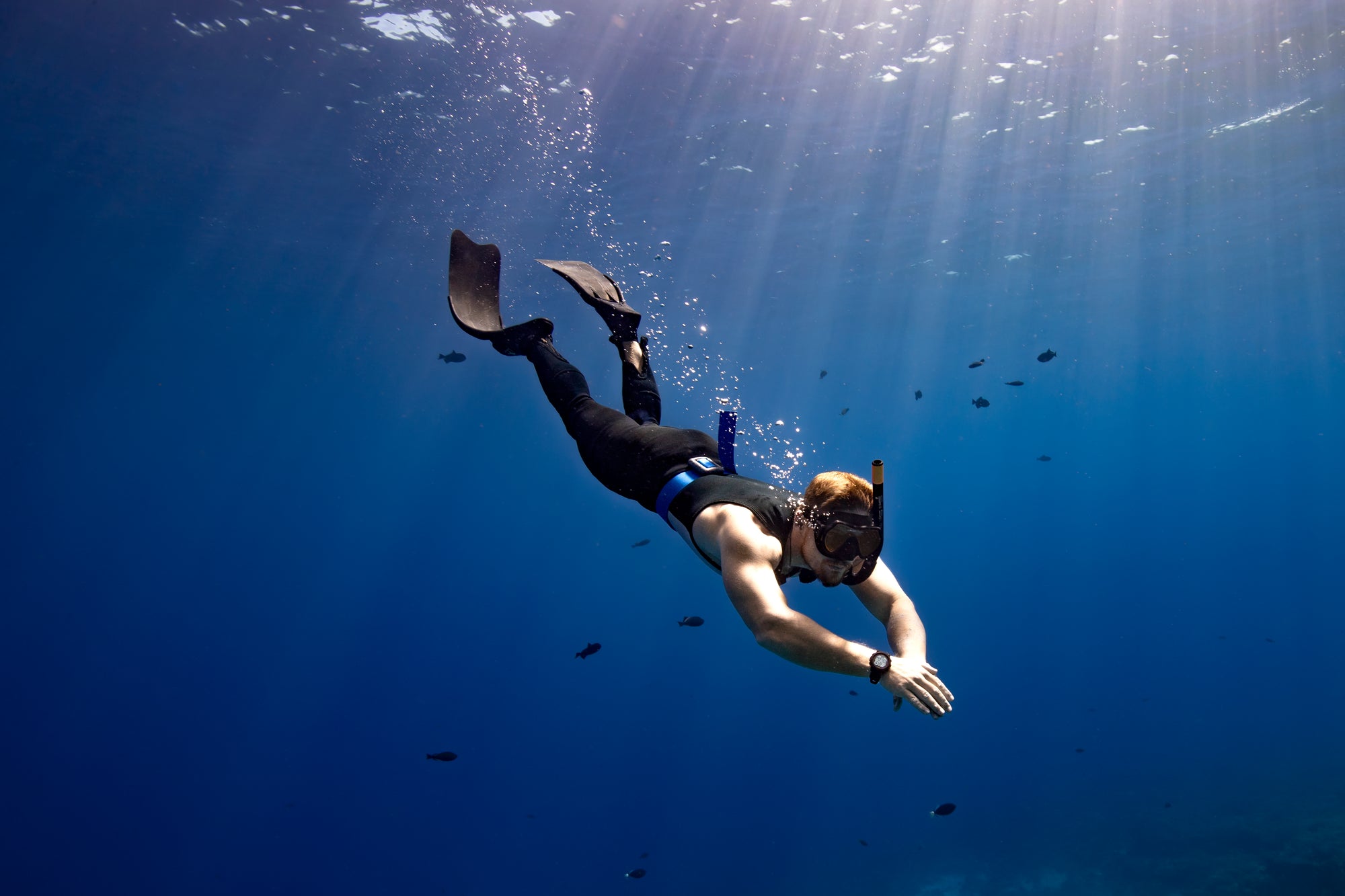 Freediver with Garmin Descent G1 Wrist Dive Computer